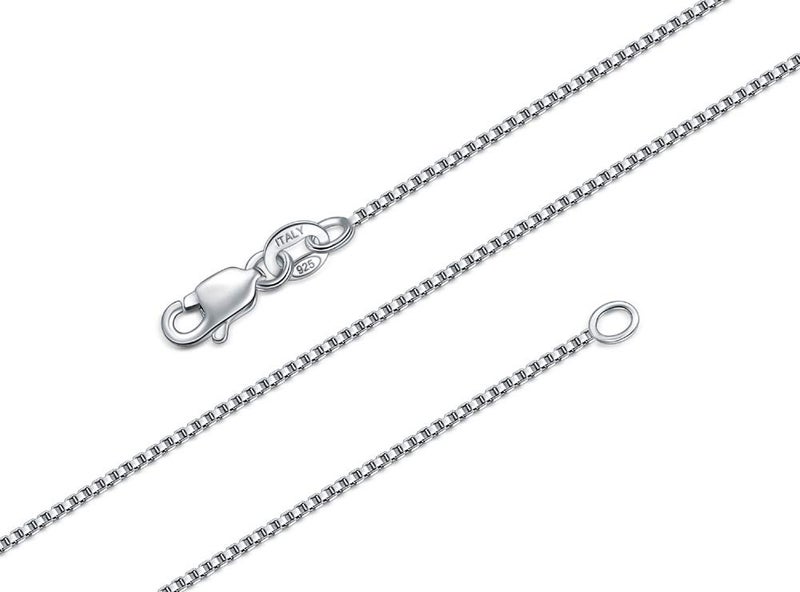 BORUO 925 Sterling Silver Box Chain Necklace, 1mm Solid Italian Nickel-Free Lobster Claw Clasp 18 Inch - Image 1